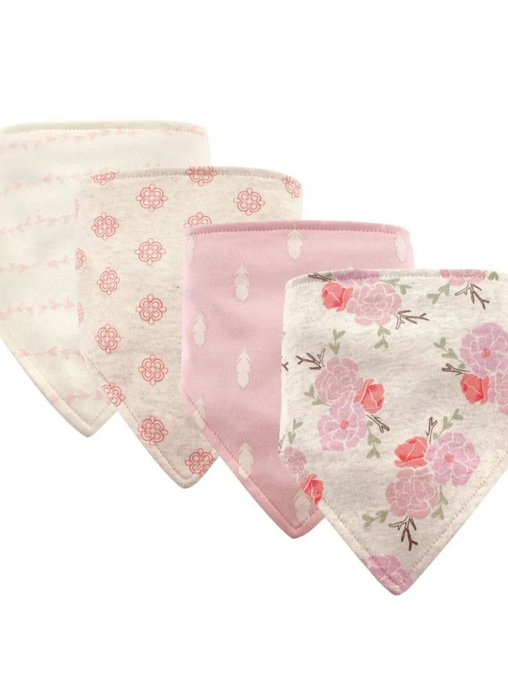 NWT Hudson Baby Girls 4-Pack Pink Floral & Patterned Bandana Bibs